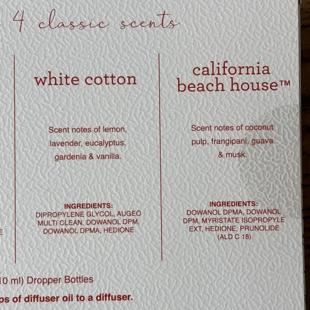 Sand + Fog Fragrance Diffuser Oil 4 pk Vanilla Clean Waves White Cotton CA Beach